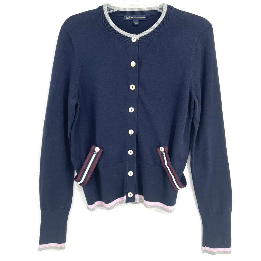 Brooks Brothers 346 Cárdigan Sweater Preppy Women's Large Blue Vintage Belted